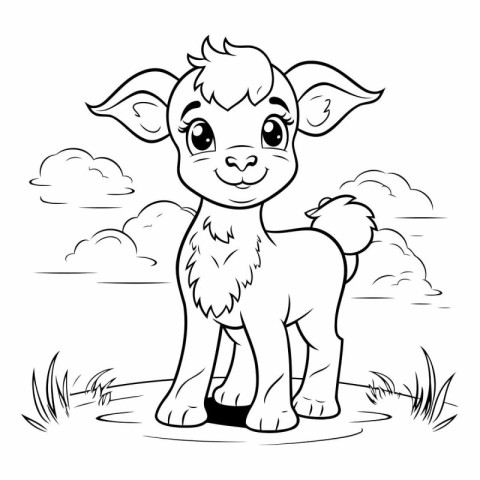 Vector illustration of Cartoon baby goat. Coloring book for chil