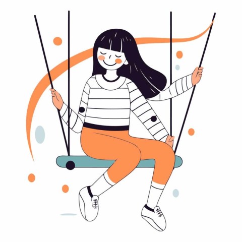 Girl swinging on a swing in a flat style.