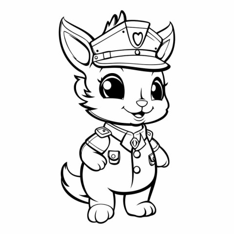 Coloring Page Outline Of Cute Cartoon Fox Police Officer Animal