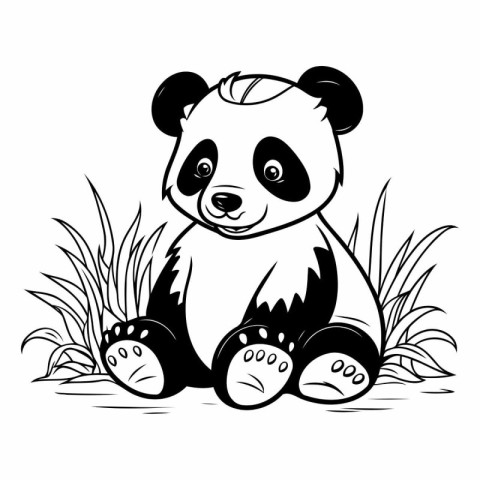 Cute panda bear sitting on the grass.