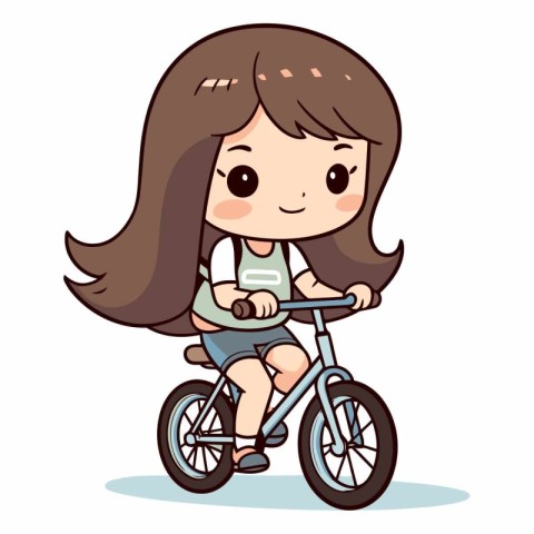 Cute little girl riding a bicycle in cartoon style.