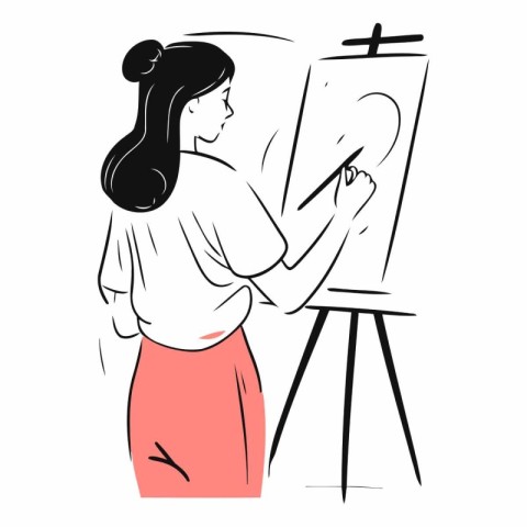 girl drawing a picture on the easel. sketch