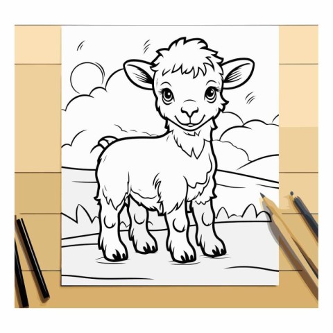 Coloring book or page for children with cute sheep