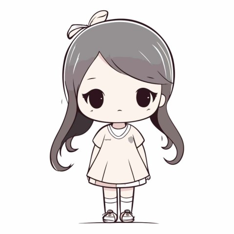 Cute little girl with long hair vector illustration on white bac