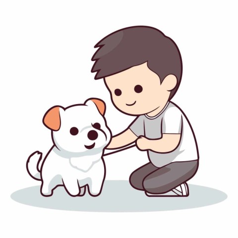 Boy playing with dog cartoon vector illustration graphic design