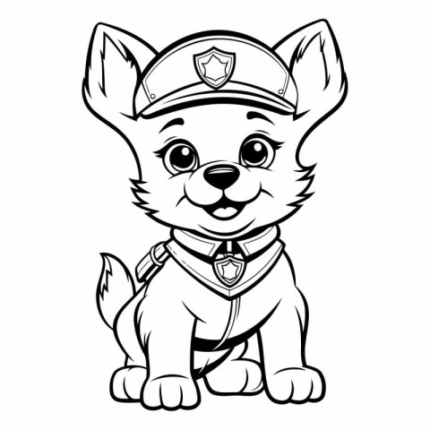 Cute cartoon dog in police cap and uniform.