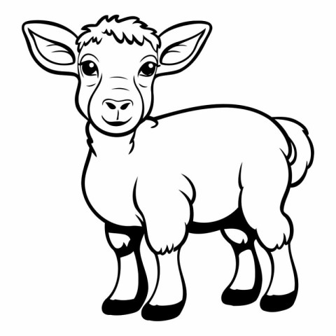 Black and White Cartoon Illustration of Cute Baby Lamb Animal fo