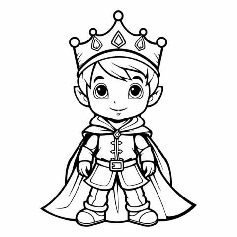 Cute cartoon prince with crown for coloring book.