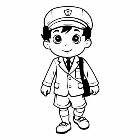 Illustration of a Cute Boy in Uniform - Coloring Book