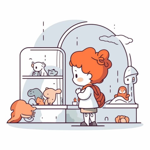 Vector illustration of a little girl in the bathroom. The girl i