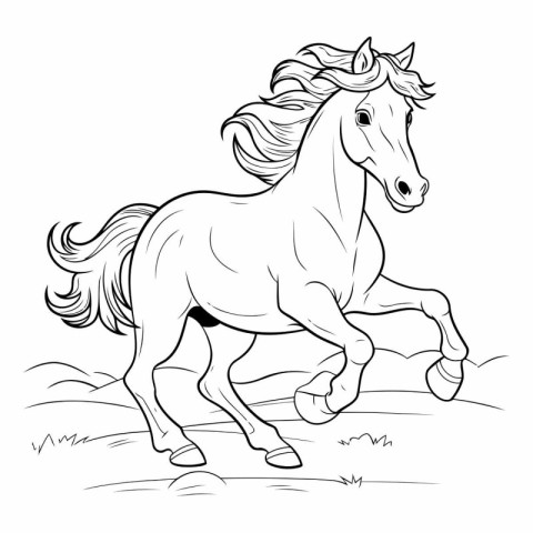 Horse running in the field. black and white vector illustration.