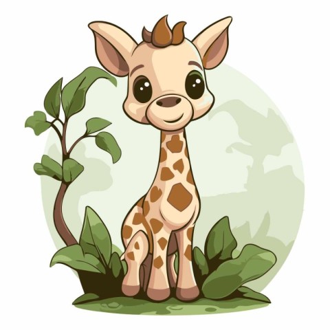 Cute giraffe in the jungle. Cartoon vector illustration isolated