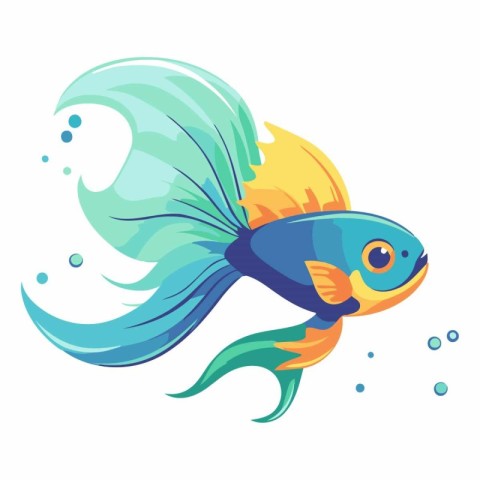 Blue goldfish isolated on a white background. Vector cartoon ill