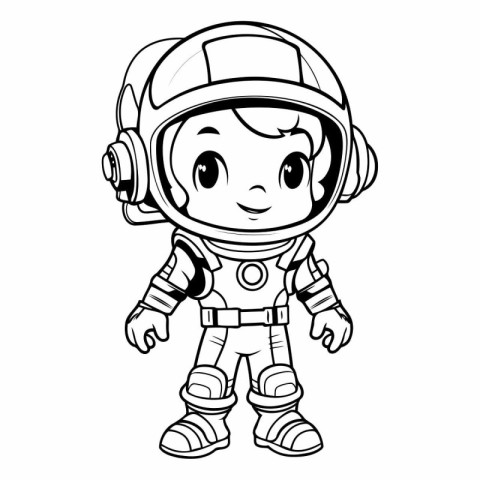 Cute astronaut boy with helmet vector illustration. Coloring boo