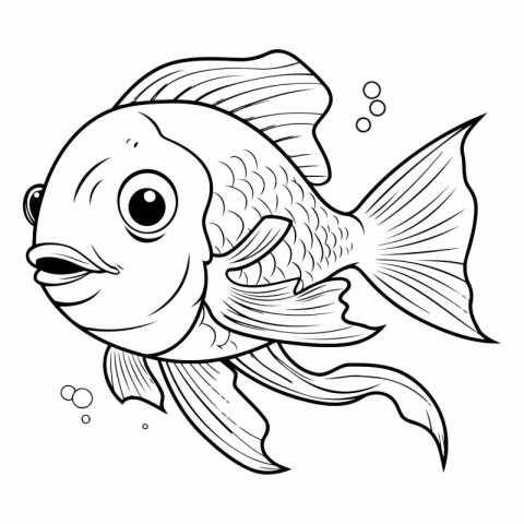 Black and White Cartoon Illustration of Cute Fish for Coloring B