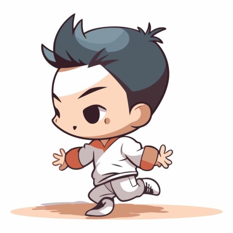 Cute little boy running and doing karate kick.