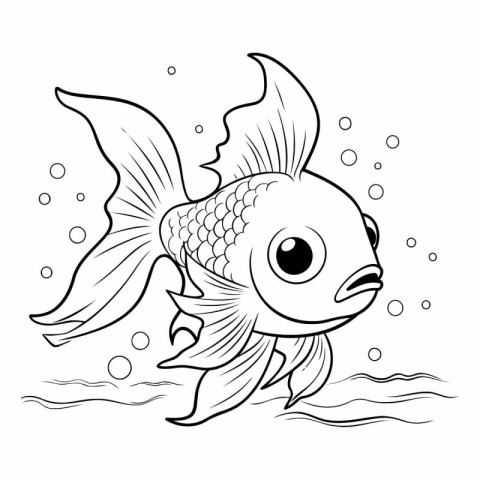 Black and white vector illustration of a cute cartoon goldfish s