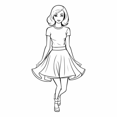 Beautiful young woman in skirt in sketch style.