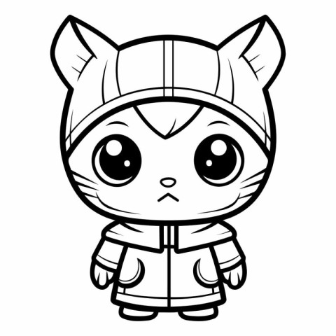 Black And White Cartoon Illustration of Cute Fox Mascot Characte