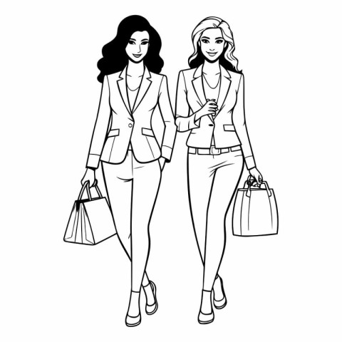 beautiful women with shopping bags cartoon vector illustration g