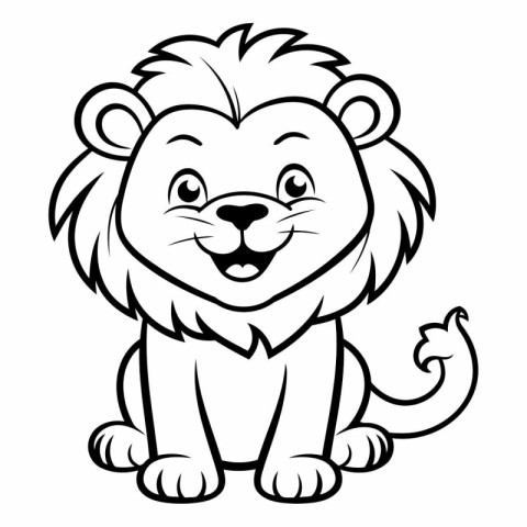 Black and White Cartoon Illustration of Lion Animal Character fo