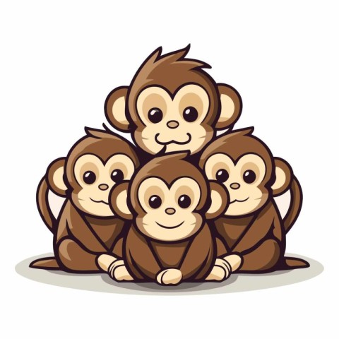 Monkey family of a group of monkeys sitting and smiling.