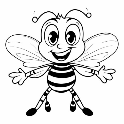 Black and White Cartoon Illustration of Funny Bee Mascot Charact