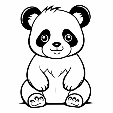 Panda - Black and White Cartoon Illustration of Panda Animal for