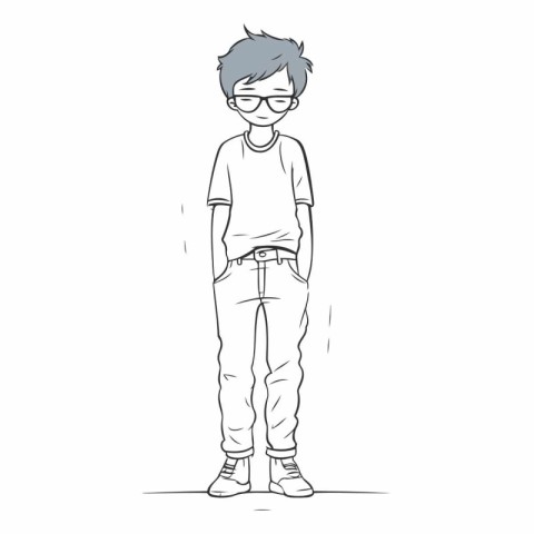 Young man in casual clothes and eyeglasses. sketch vector illust