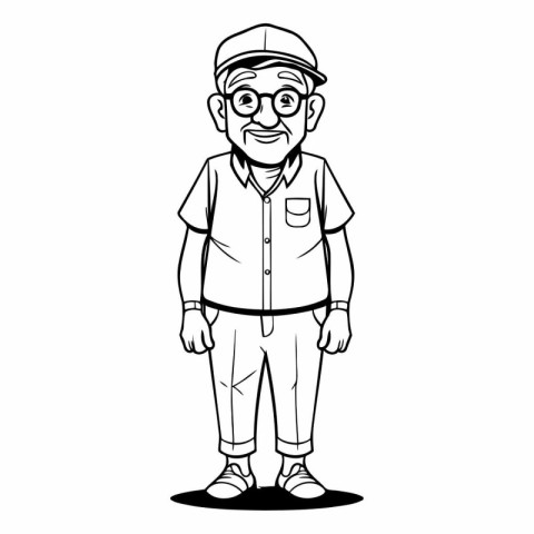 old man wearing baseball cap and glasses cartoon over white back