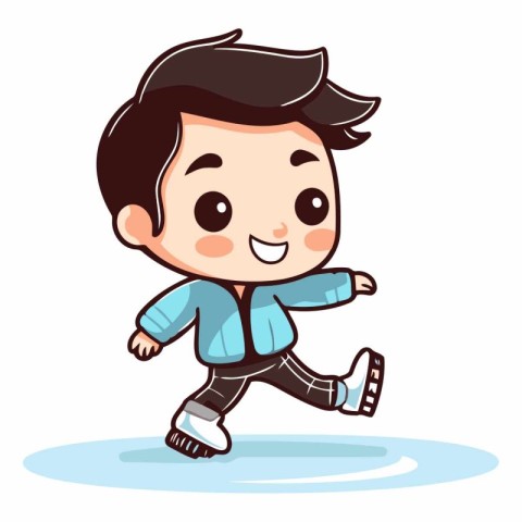 Cute boy skates on ice. Vector cartoon character illustration.