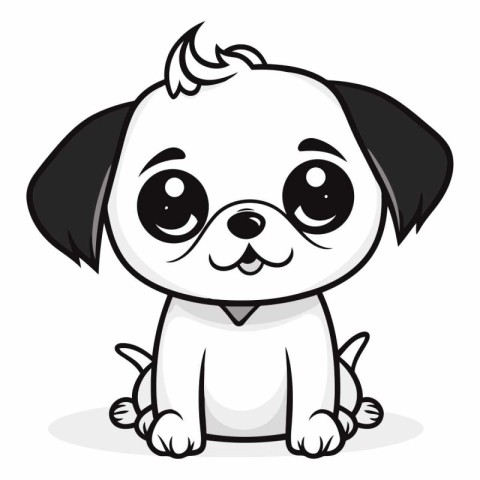 Cute Cartoon Pug - Black and White Vector Mascot Character