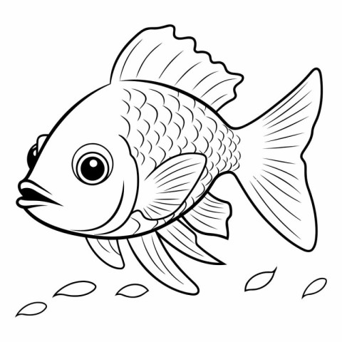 Black and white illustration of a fish. Coloring book for childr