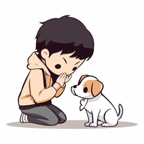 Boy with dog on white background. Eps 10.