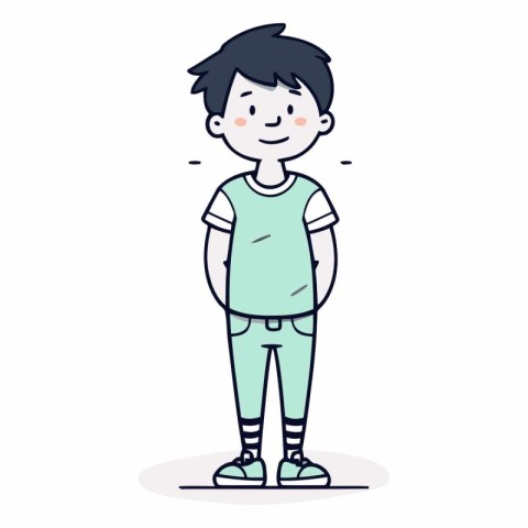 Cute little boy in casual clothes in cartoon style.