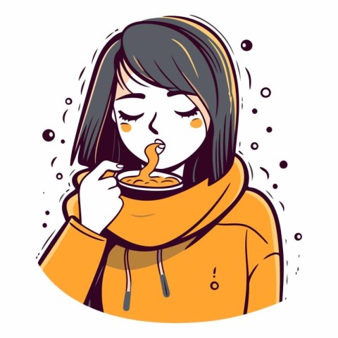 Illustration of a woman drinking hot coffee in the winter season