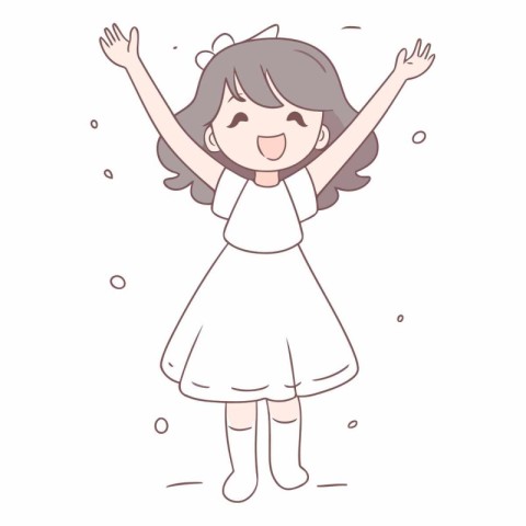 Illustration of a happy little girl raising her hands up on a wh