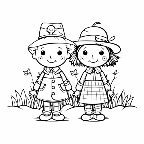 Coloring book for children: boy and girl in scandinavian costume