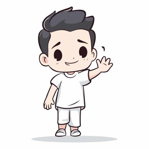 Boy waving hand cartoon character vector illustration. Cheerful