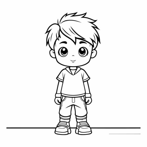 Outline of a little boy in casual clothes.