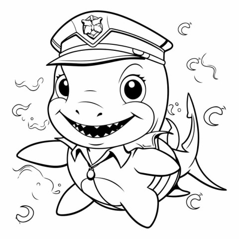 Black and White Cartoon Illustration of Cute Baby Police Captain