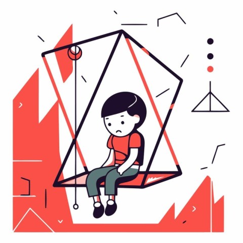 Vector illustration of a little boy sitting on a swing. Flat sty