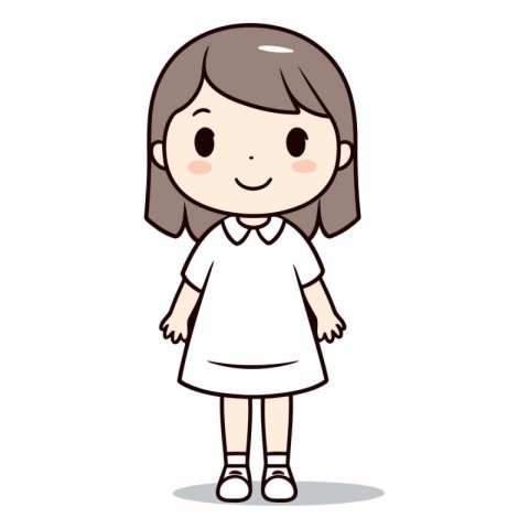 Smiling Girl Wearing Dress Cartoon Character Vector Illustration