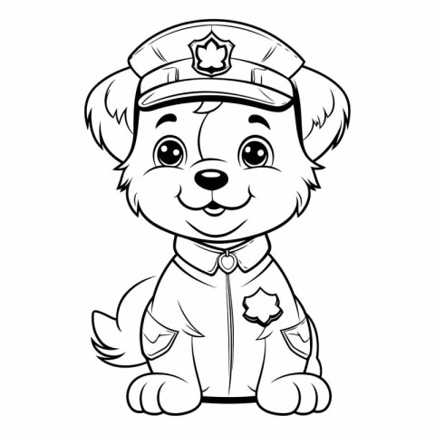 Black and White Cartoon Illustration of Cute Puppy Police Office