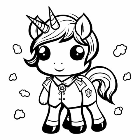 Black and White Cartoon Illustration of Cute Unicorn Fantasy Cha