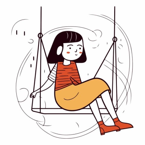 Girl sitting on a swing in a linear style.