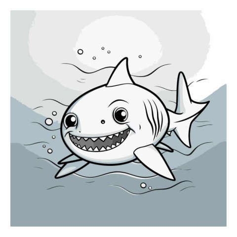 Cute shark in the ocean of a cartoon shark.