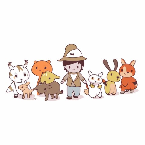 Cute cartoon kids with animals for your design.