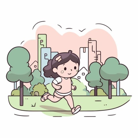 cute little girl running in the park cartoon vector illustration