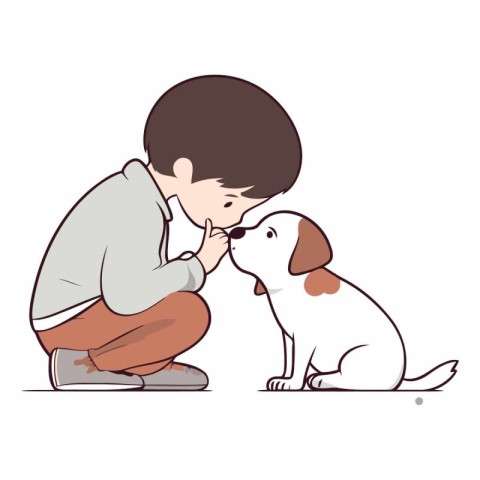 Illustration of a boy and a dog on a white background.